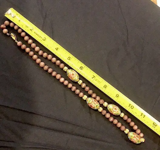 Amethyst Vintage Beads and Gold Floral Cloisonné Enamel Beaded Necklace