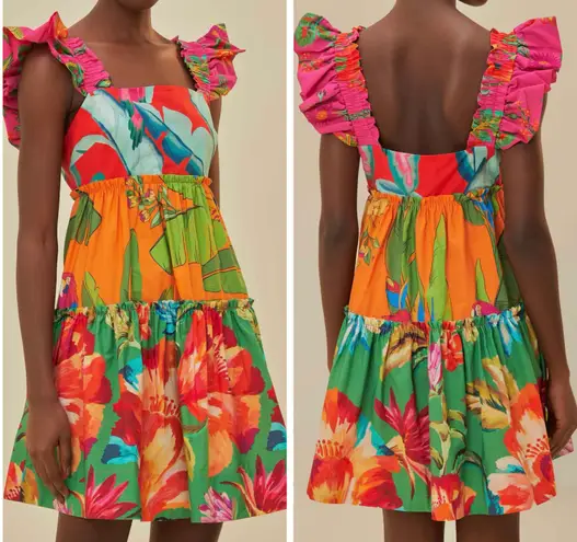 Farm Rio Foliage Mix Cotton Mini Dress, Size XS