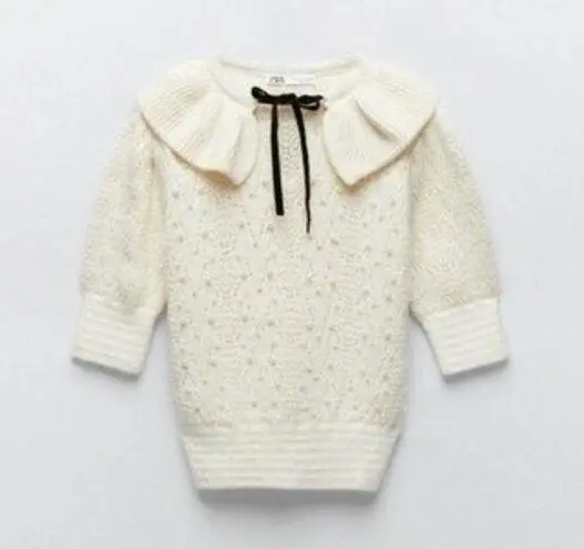 ZARA  NWT Pearl Embellished Knit Sweater