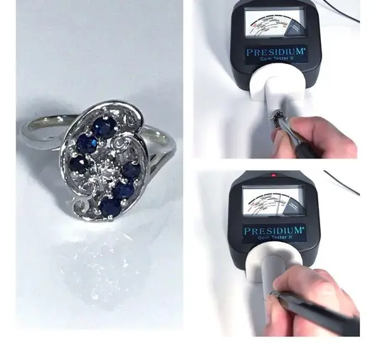 14KT SOLID WHITE GOLD DIAMOND & SAPPHIRE VINTAGE .64 TOTAL CARAT RING