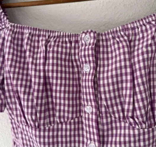 NWOT Boutique Purple Gingham Crop Top Size M