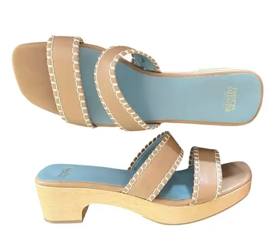 FRANCES VALENTINE Leather Sandals Clogs Wooden Soles Platform Slides Italy 9 EUC Blue