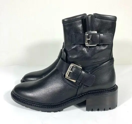 Aquatalia Omayda Water Repellent Leather Moto Bootie Boots Black Size 6 NEW