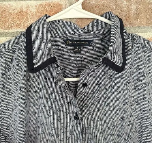 Brooks Brothers Floral Striped Button Up Shirt Dress Tie Waist Sz 8