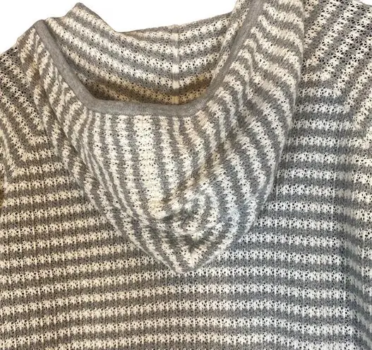 Caslon Gray Striped Hooded Cotton Knit Full Zip Jacket Women Sz L