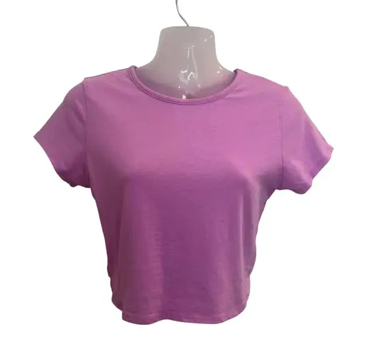 destined Short Sleeve Casual Summer Crew Neck Strappy Cropped Top Pink Medium