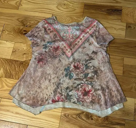 Sundance “Ever Blooming” Floral Overlay Shirt, Boho, Sz Large Tan