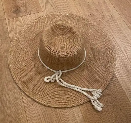 Straw Wide Brim Floppy Beach Vacation Hat with Twisted Rope Accent Tie