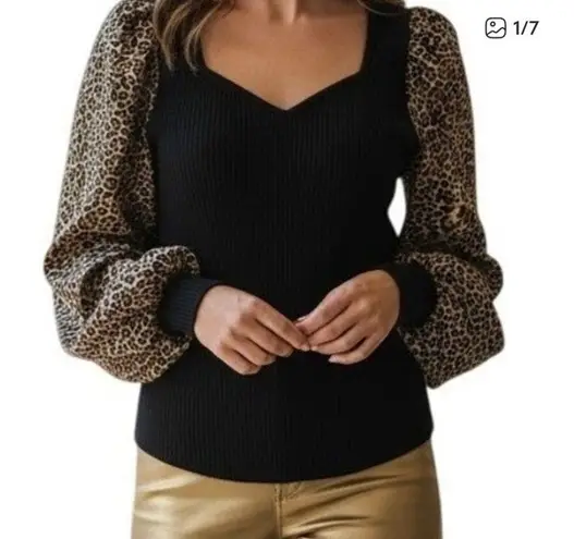 Bailey 44 Ribbed Animal Print Color Block Top Size Small