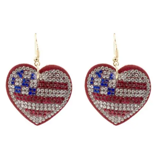 Patriotic Rhinestone Earrings Heart Labor Day July 4th Veterans Memori…