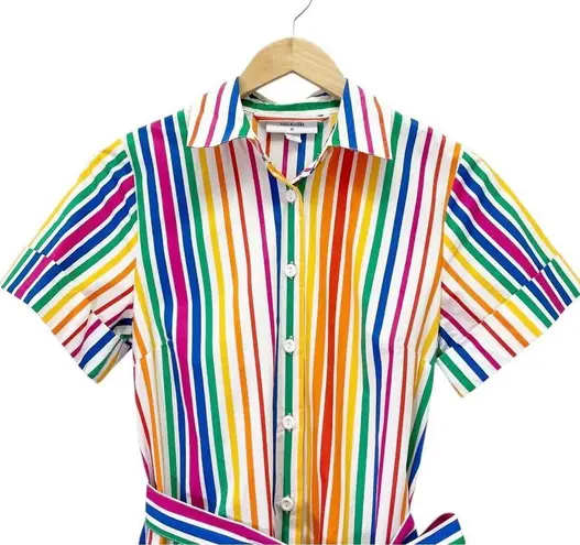 Christopher John Rogers x Target Rainbow Stripe Belted Shirt Dress Size 2 Cotton Red