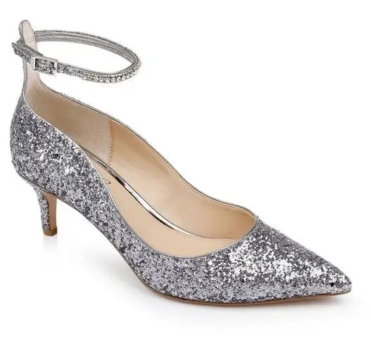 Badgley Mischka x Jewel Silver Glitter Kitten Heels Sz. 9