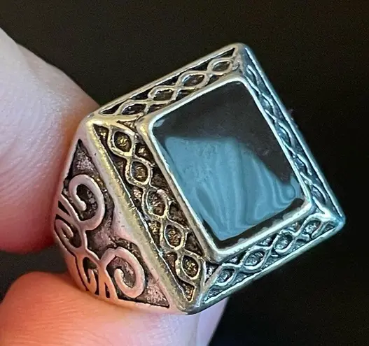 Sterling Silver S925 natural obsidian ring size 8