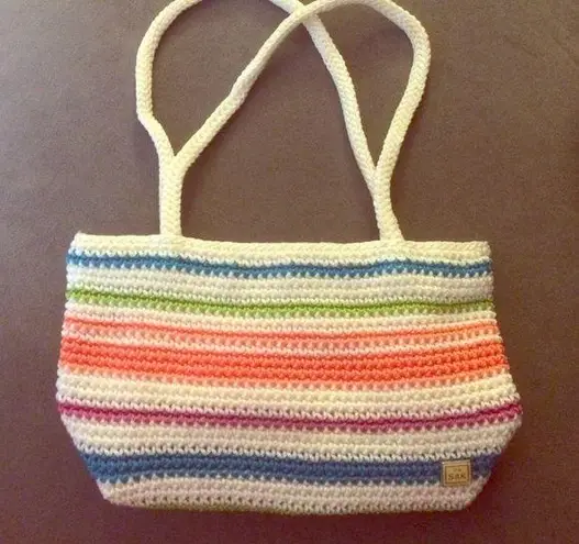 The Sak  purse cream with multicolor stripes rainbow stripes mini bag knit fabric