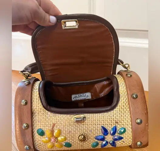 MAHLER Vintage Tropical Vacation Raffia Straw Floral Tiki Pinup 1960s Tan