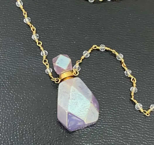 Aura Quartz Faceted Oil Perfume Bottle Pendant Beaded Necklace 20.9g