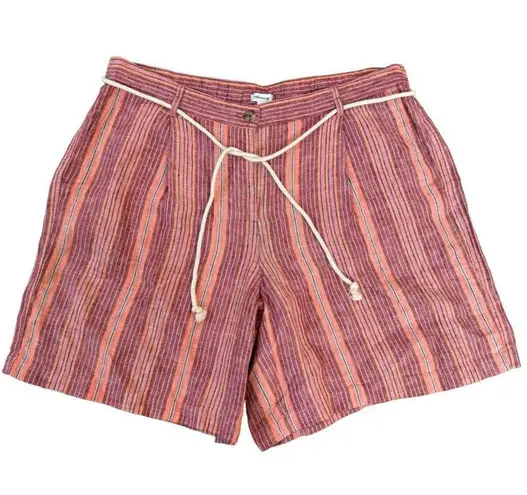 J. Jill 100% Linen Pleated Shorts with Rope Belt Cape Cod Red Multi NWT Size 8 Pink