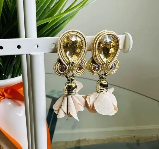 Handmade Dangle Drop Earrings with Chrystals Soutache handcrafted UniqueJewelry