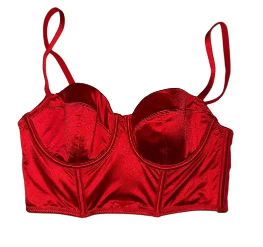 Auden Women's Red Satin Corset Crop Top Size S