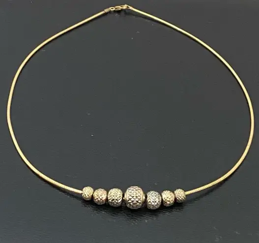 Sterling Silver 925 Gold Vermeil Sliding Ball Charm Pendant Snake Chain Necklace