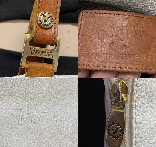 Vintage VALENTINA White Pebbled Leather Large Zip Tote Bag