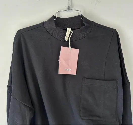 Nap Loungewear Drawstring Hem Oversized Cotton Sweatshirt NEW Black Small