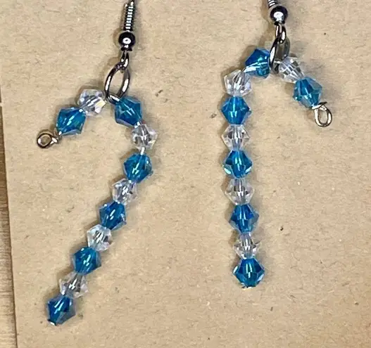 Blue & Clear Crystal Candy Cane Earrings