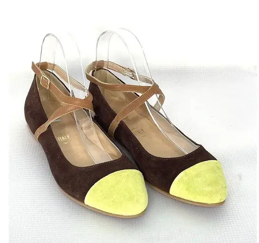 Seychelles Women's 7M Green Brown Just The Beginning Suede Cap Toe Shoes Flats