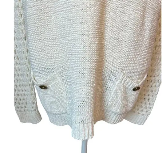 Island republic white crochet sweater neutral casual minimalist boho cottage Size XL