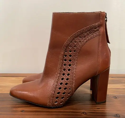 Matisse Tan Braided Cutout Leather Ankle Boot Heel Size 6.5
