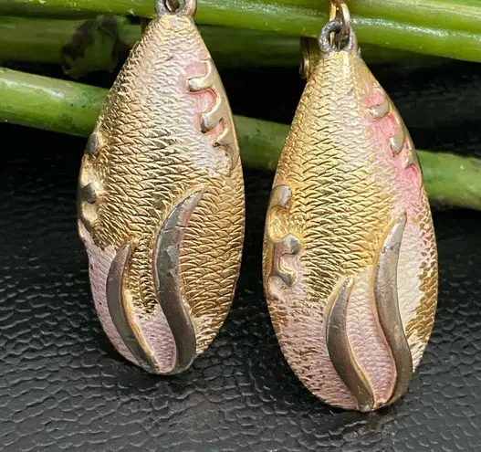 Park Lane Vintage Textured Brushed Gold-tone Reef Themed Teardrop Earrings