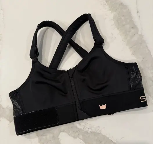 Shefit Flex FrontZip SportsBra Womens Small Black/Silver Marble Print Adjustable Black