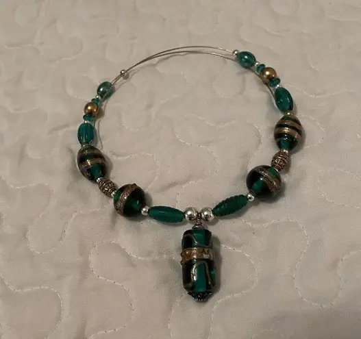 Women’s Bead Costume Necklace Beaded Blue / Green Glass Bronze Tone Choker