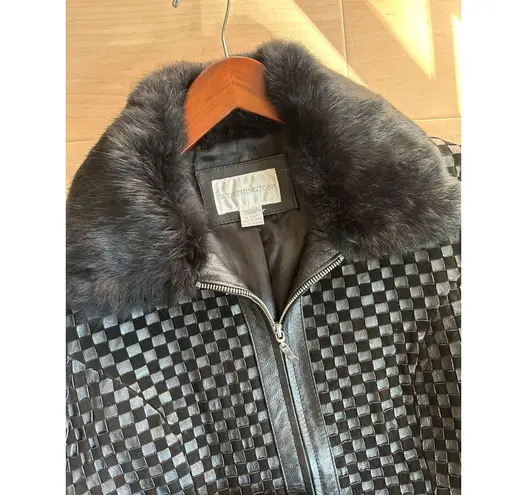 Vintage Y2K Cropped Leather Jacket Size Sm Black Woven Fur Collar Streetwear