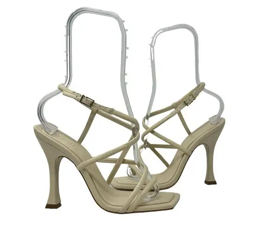 Schutz New Lovi Leather Square Toe Sandals Heels Neutral Cream Tan Size 8