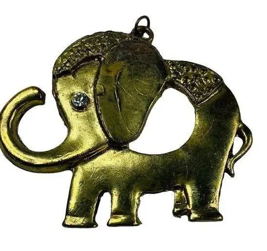 Brass Color Elephant Pendant Jewelry Rhinestone Eye Circus Elephant