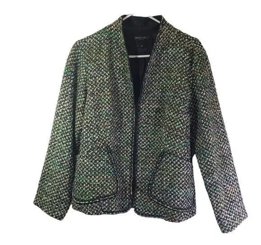Lafayette 148 New York Size 10 Green Geometric Zip Front Fuzzy Tweed Blazer