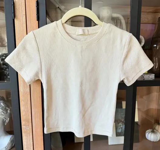 Nuuds baby tee cropped top ribbed beige fitted bone crewneck short sleeve skims Tan Size XS