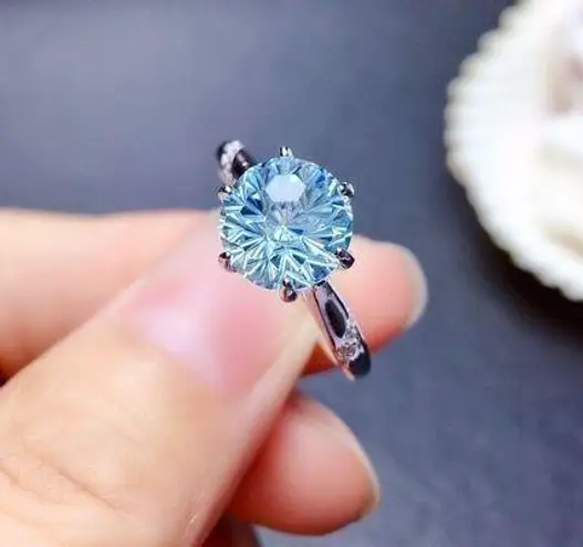 18K White Gold Plated Adjustable Blue Crystal Aquamarine Sapphire Ring for Women