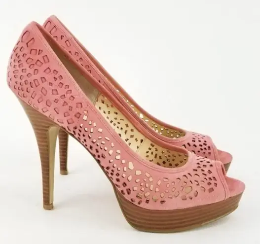 Enzo Angiolini Pink Stiletto Peep Toe cut Out 5” Heels Pumps Shoes size 7.5