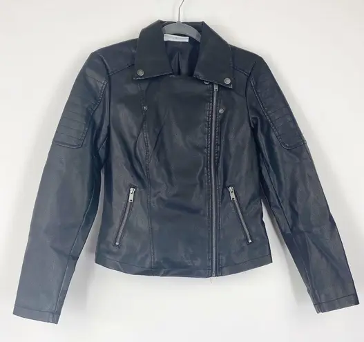 Noisy May Black Faux Leather Biker Moto Jacket Customized Babe on Back Small S