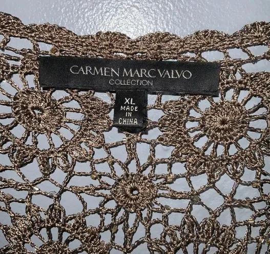 Carmen Marc Valvo Carmen Marc Vavlvo Tan 2Pc Crochet With Sparkly Beads Tank Top & Cardigan XL