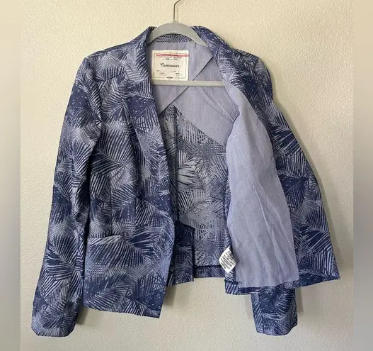 Anthropologie Cartonnier Navy Fern Brocade Smart Suit Jacket Womens Size 10 Blue