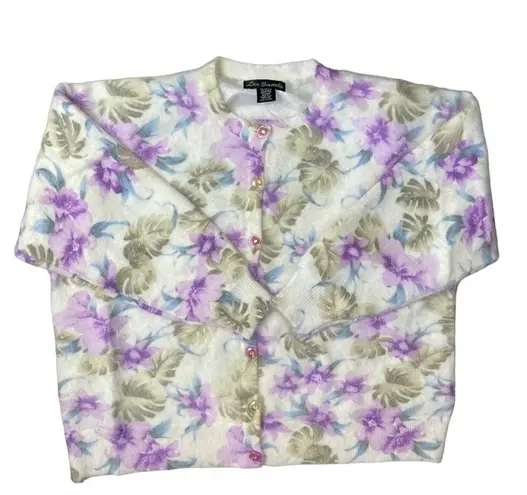 Lee Sands Women’s Orchid and Monstera Print Angora Cardigan Sweater Size 1X NWOT