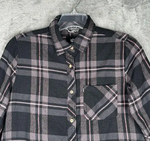 Tentree Shirt Women Medium Gray Purple Plaid Flannel Hiking Outdoors Punk Grunge