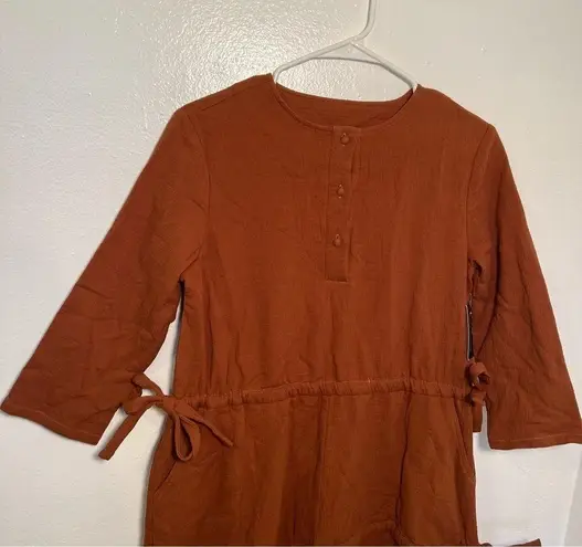 Blew Gauzy Dress Rust Brown Drawstring Ties Tan Size M