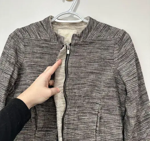 Maje Womens Jacket 34 Heathered Gray Cotton Linen Zip Beaded Motto Knit Blazer