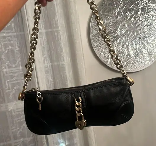 wilson's leather Vintage whimsigoth Y2K Rare Leather Mini Baguette  Bag purse  Night Heavy Chain