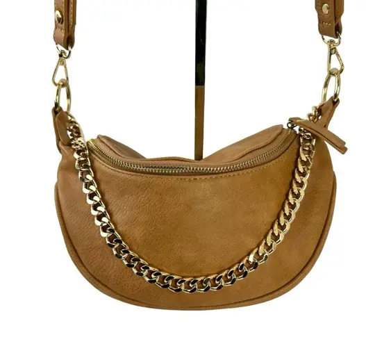 Antik Kraft Gold Chain Accent Convertible Sling Half Moon Crossbody Bag Vegan