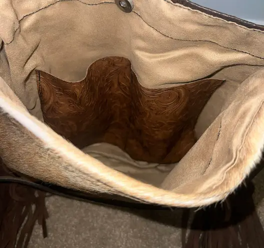 Fringe Cowhide Crossbody Purse Brown